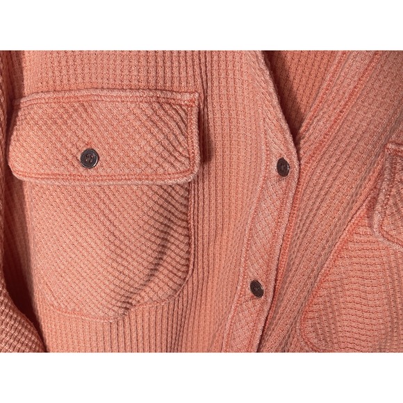 Aerie Waffle Knit Oversized Button Down Pockets Size LG Coral Pink Hue Warm Up - Picture 7 of 8